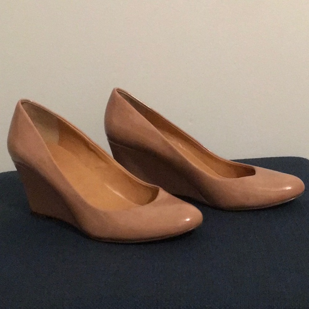COPY - J Crew pink tan patent leather wedges